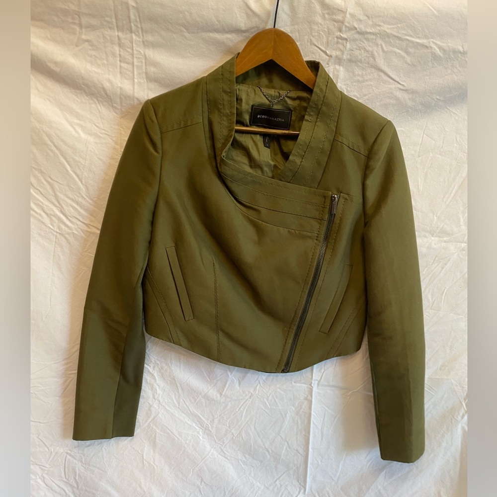 BCBGMAXAZRIA Olive Green Cropped Jacket